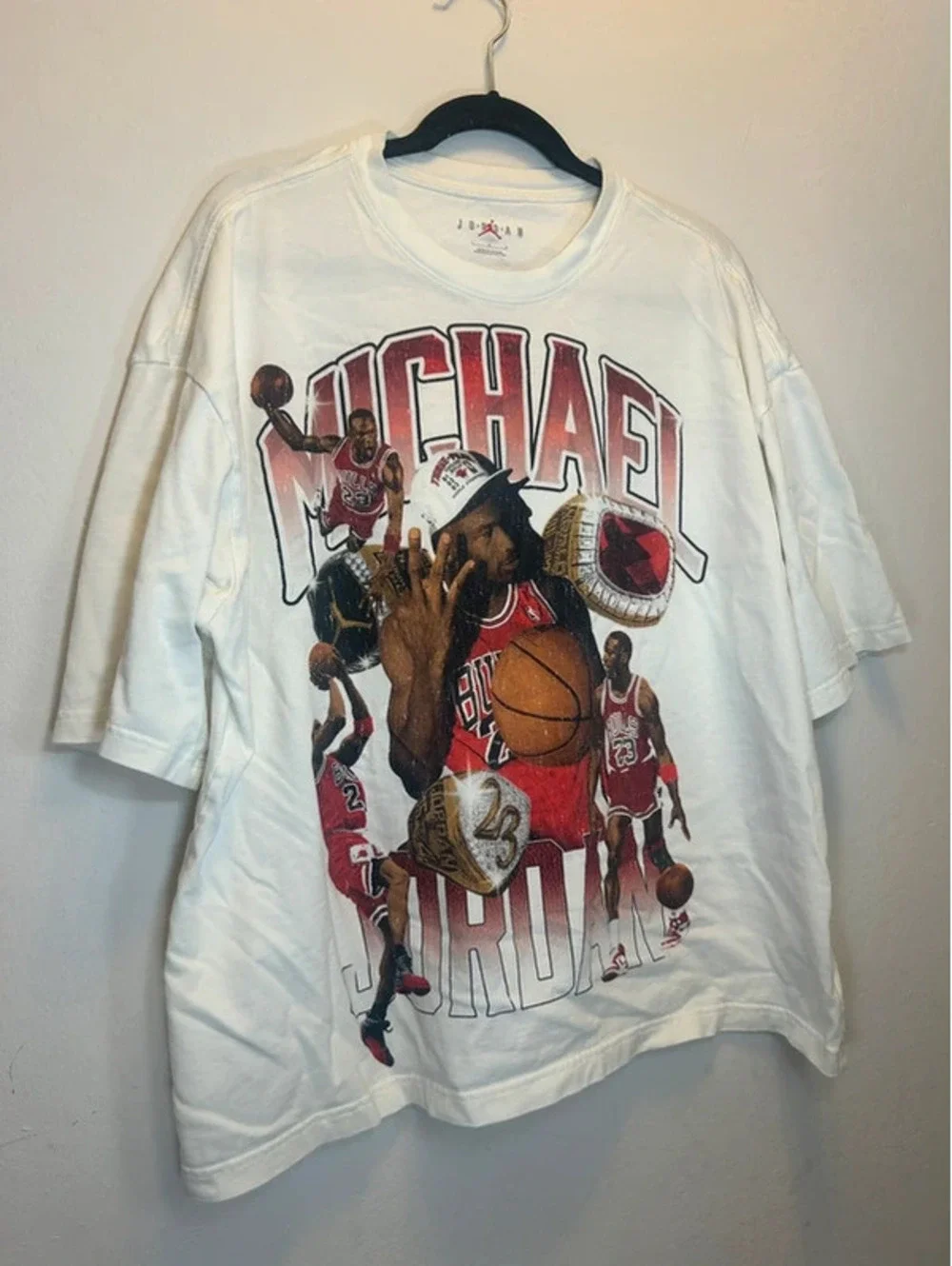 Air Jordan White Flight Essentials Michael Jordan Oversized Print Tee Shirt